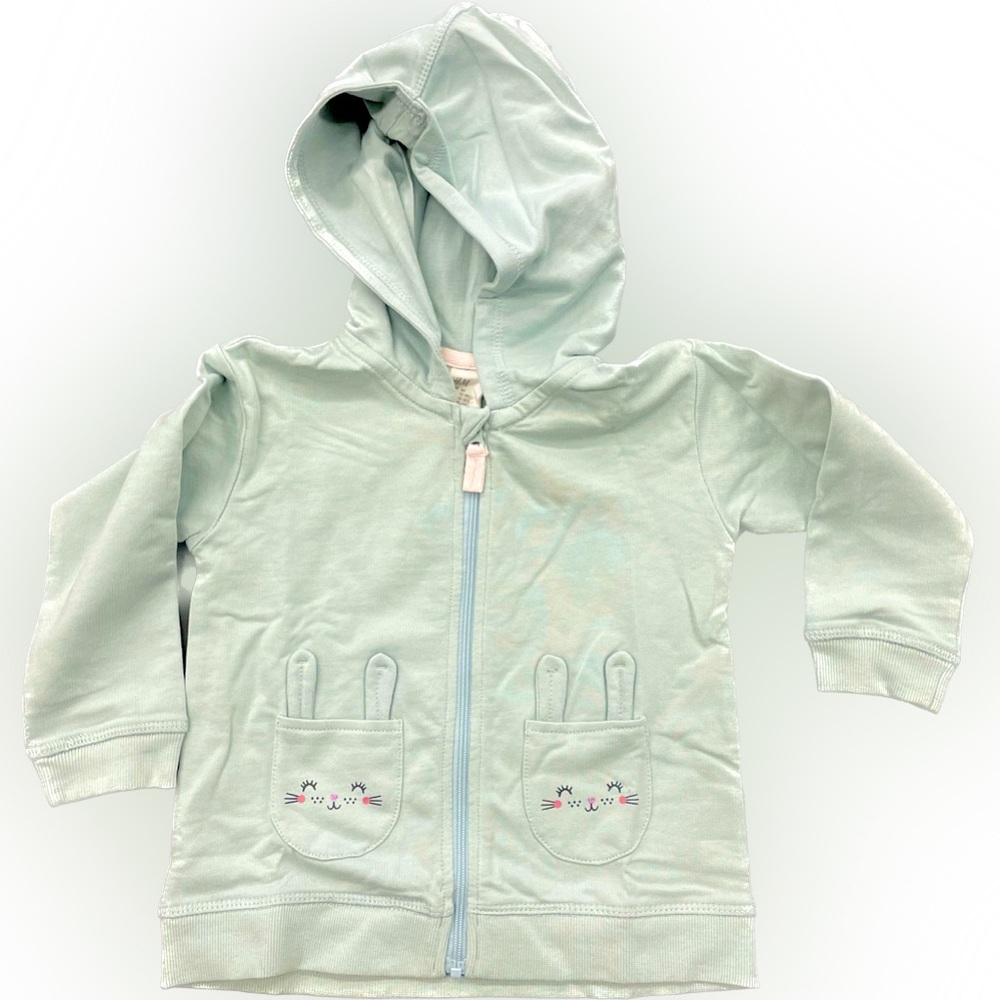 H&M girls bunny pocket hoodie. Light turquoise with pink accents